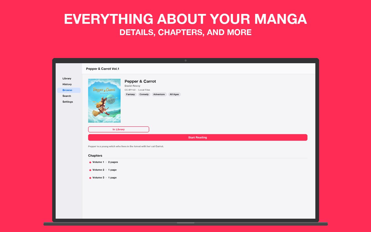 Series details and chapter list in Yomu on Mac